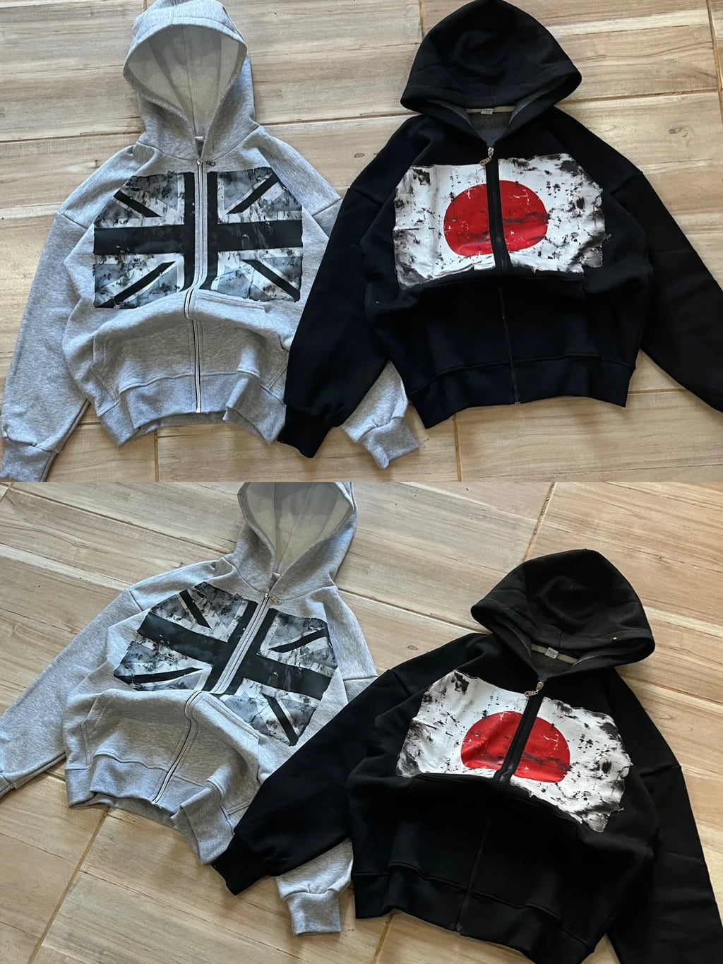 Elitcove Vintage Flag Grunge Zip-Up Hoodie