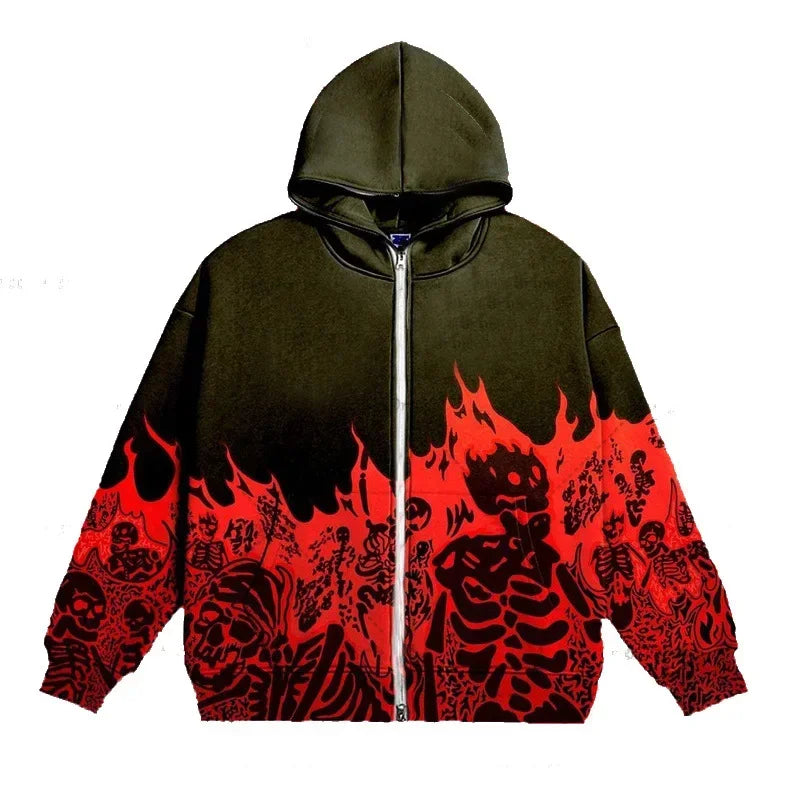 ÉliteCove Gothic Anime Zip-Up Hoodie