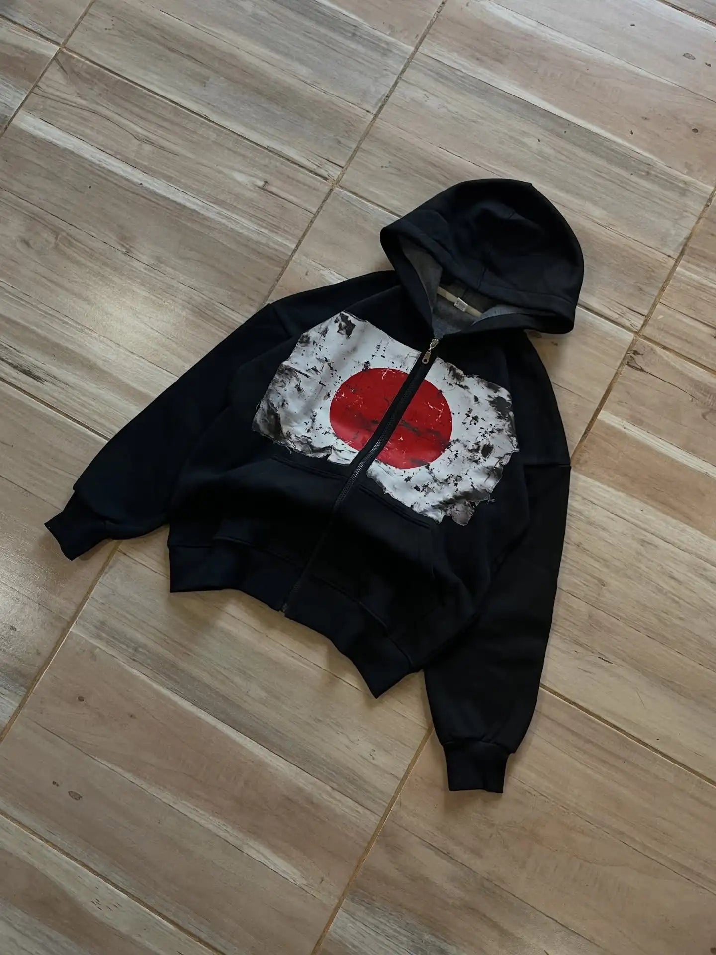 Elitcove Vintage Flag Grunge Zip-Up Hoodie