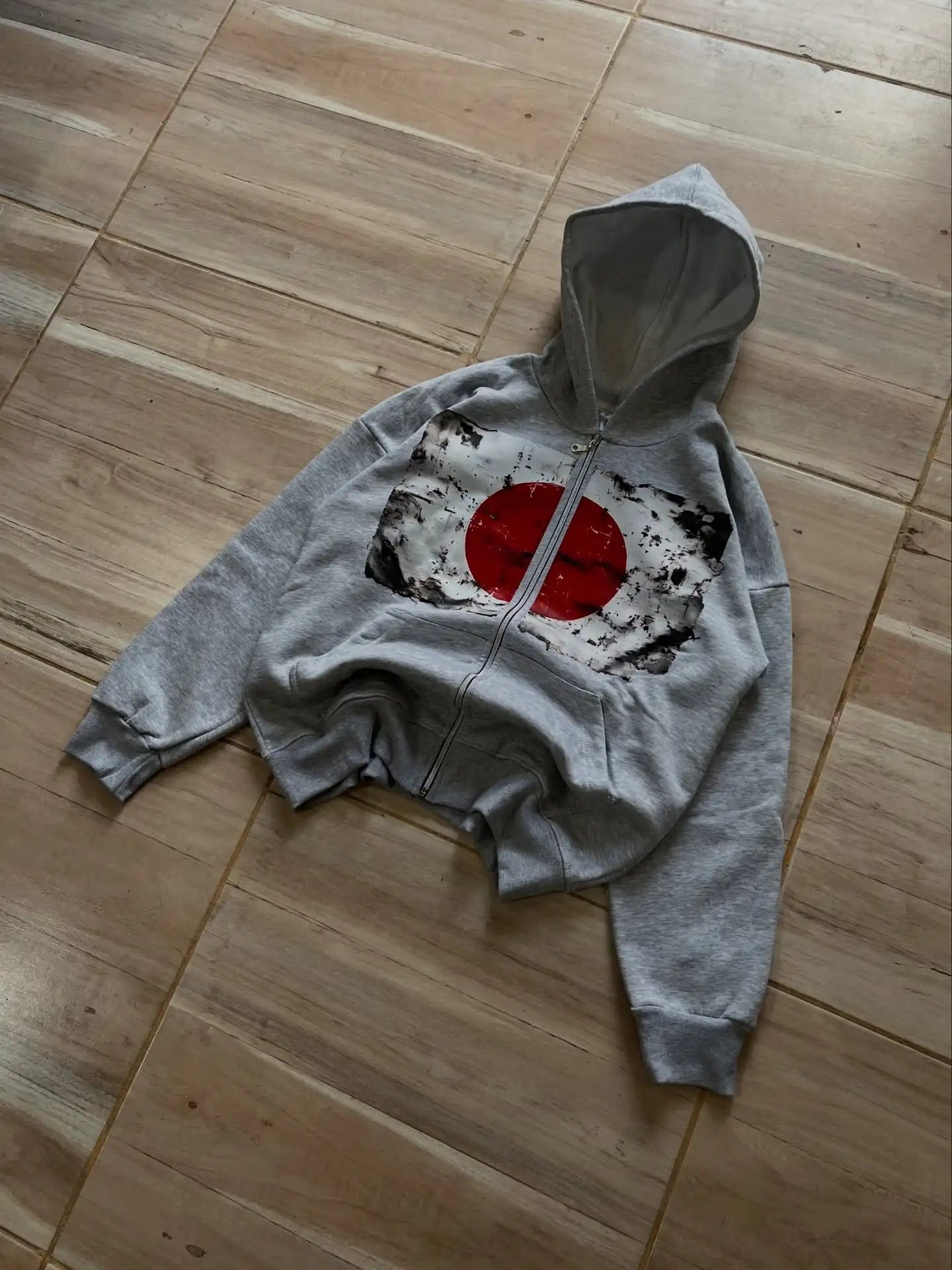 Elitcove Vintage Flag Grunge Zip-Up Hoodie