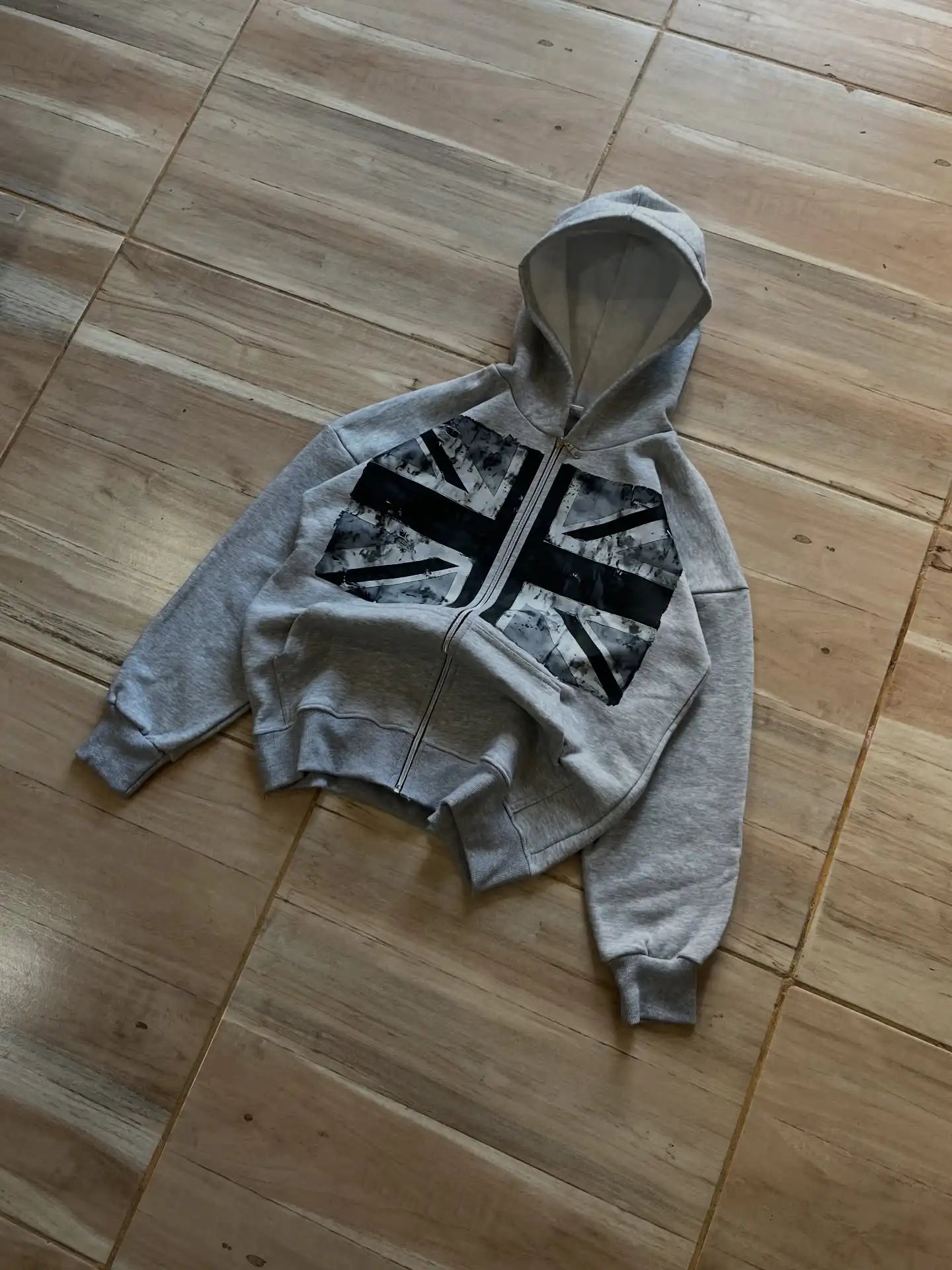 Elitcove Vintage Flag Grunge Zip-Up Hoodie