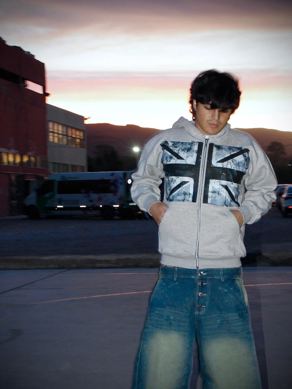 Elitcove Vintage Flag Grunge Zip-Up Hoodie