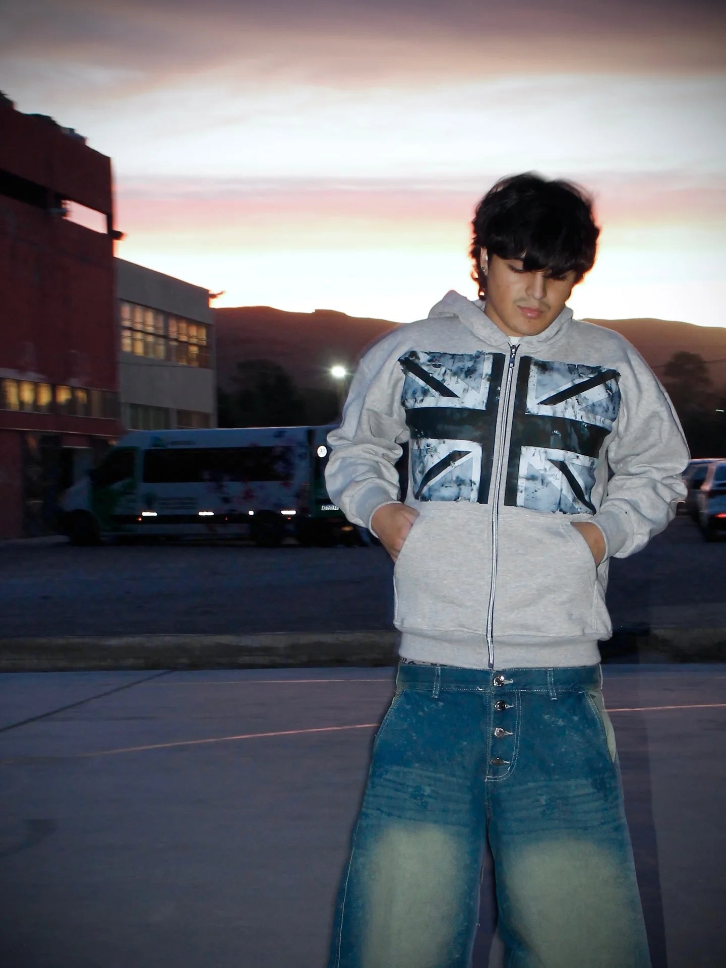 Elitcove Vintage Flag Grunge Zip-Up Hoodie