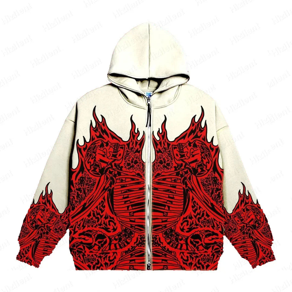 ÉliteCove Gothic Anime Zip-Up Hoodie